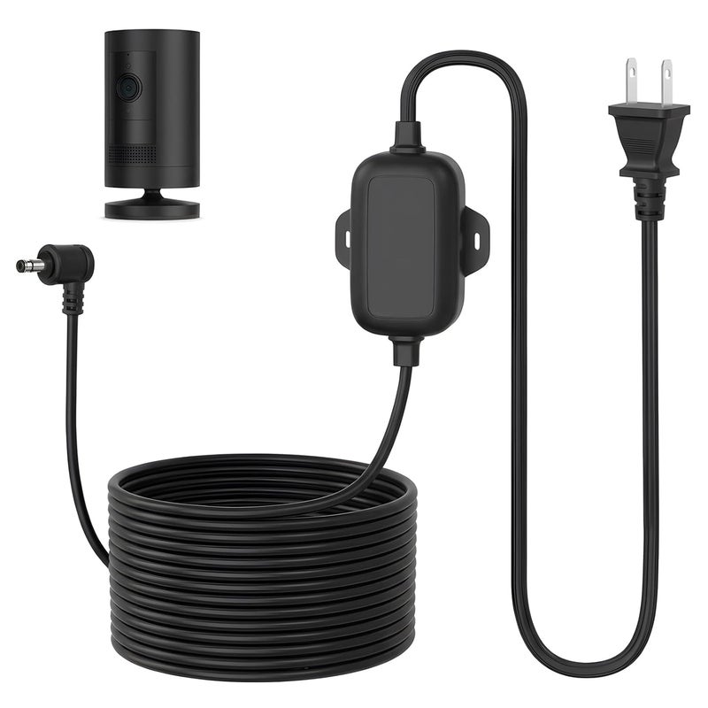 ALERTCAM Outdoor Power Adapter for Ring Stick Up Cam Battery/Plug-in 3rd Gen, 25ft Weather Resistant Charging Cable with Barrel Plug Continuously Charge Your Security Camera, Black - Image 1